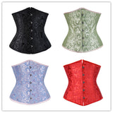 Satin Floral Underbust Corset Lace up Boned Body Shaper