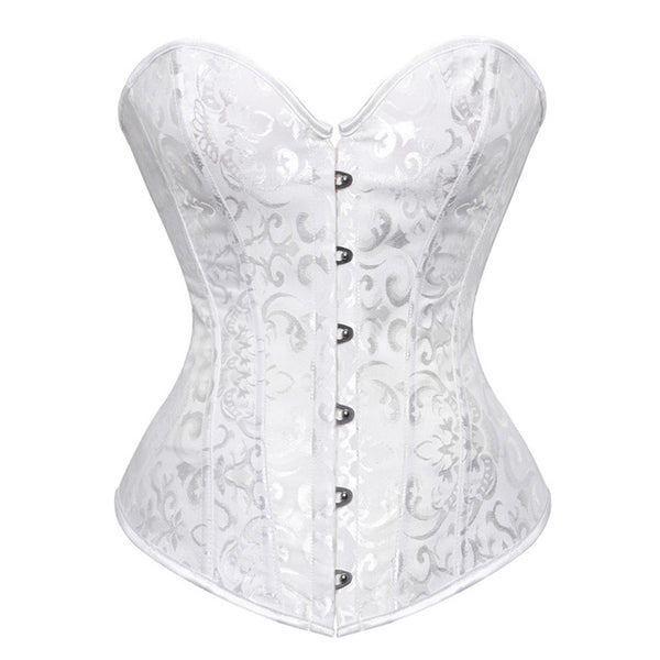 Lace up Boned Corset Floral Jacquard overbust Bustier Top