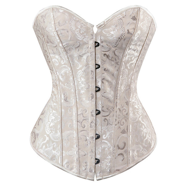 Lace up Boned Corset Floral Jacquard overbust Bustier Top