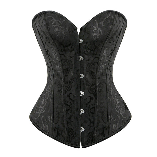Lace up Boned Corset Floral Jacquard overbust Bustier Top