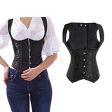 Corset Bustier Women Plus Size Front Closure Solid Black Non-convertible Straps