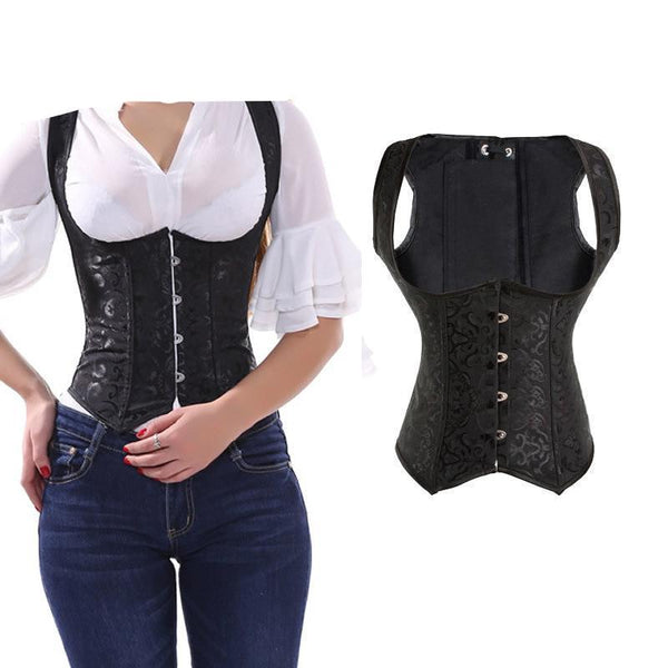 Corset Bustier Women Plus Size Front Closure Solid Black Non-convertible Straps
