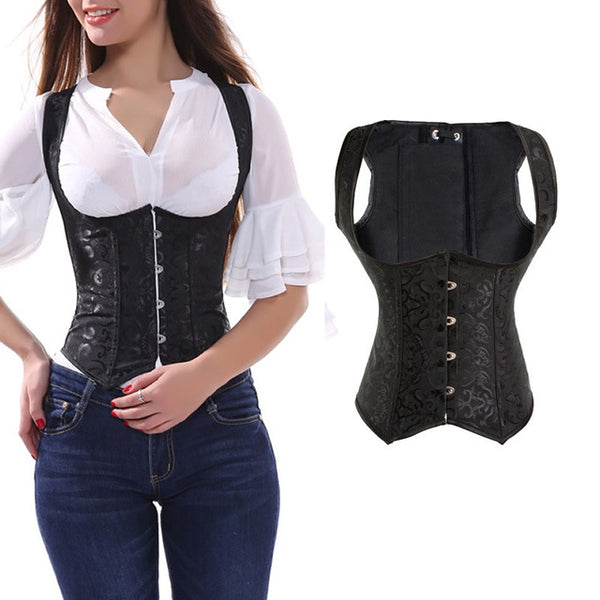 Corset Bustier Women Plus Size Front Closure Solid Black Non-convertible Straps