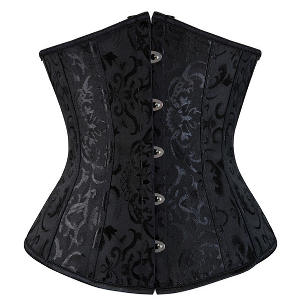 Satin Floral Underbust Corset Lace up Boned Body Shaper