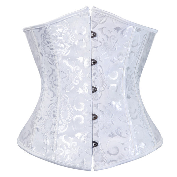 Satin Floral Underbust Corset Lace up Boned Body Shaper