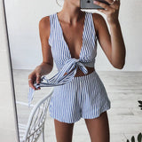 Striped Playsuits Beach Casual Short Pants