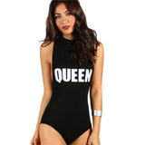 Skinny Women Letter Print Slim Bodysuits