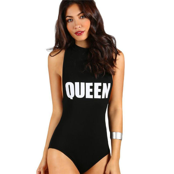 Skinny Women Letter Print Slim Bodysuits