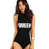 Skinny Women Letter Print Slim Bodysuits