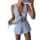 Striped Playsuits Beach Casual Short Pants