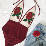 Sexy Rose Embroidery Beach Bodysuits