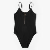 Zipper Front Ribbed Bodysuit