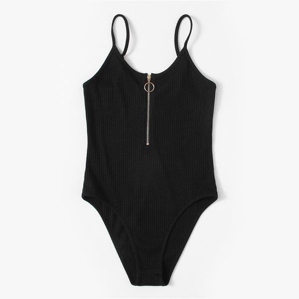 Zipper Front Ribbed Bodysuit