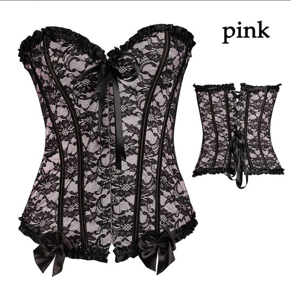 Sexy Lace up Boned Overbust Corset Bustier Top Waist