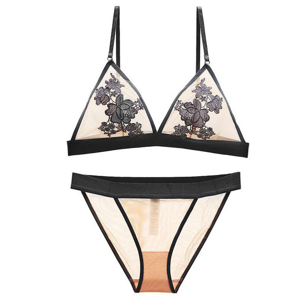 Women Embroidery Floral Lace bra set