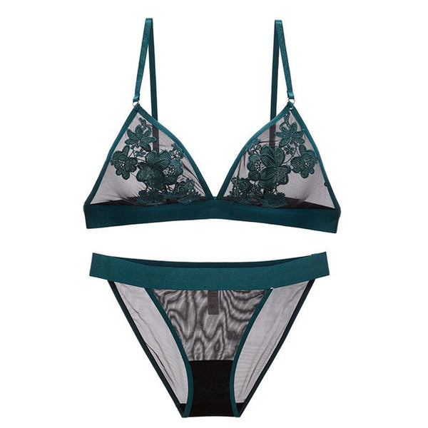 Women Embroidery Floral Lace bra set