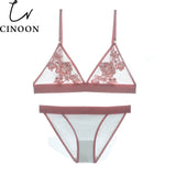 Women Embroidery Floral Lace bra set